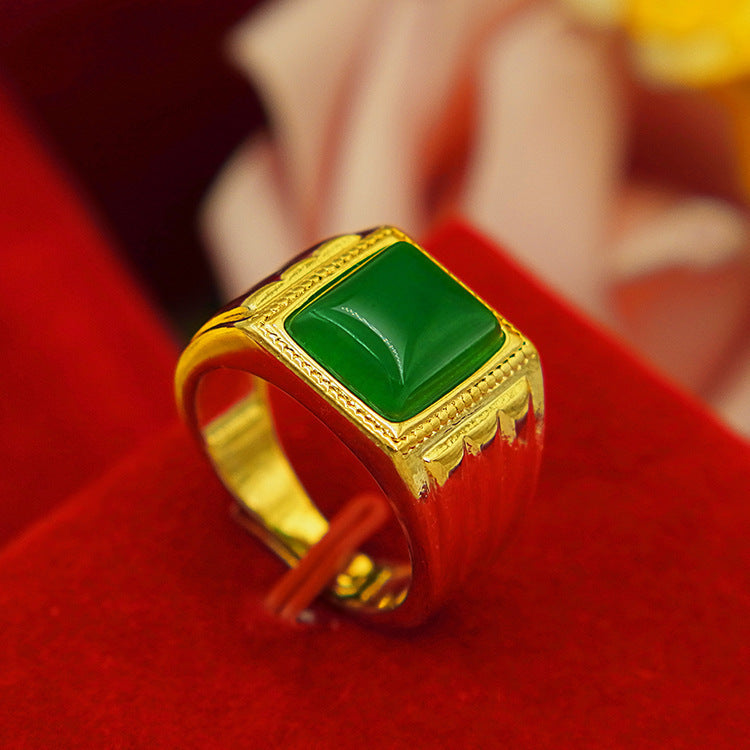 Men's Square Oval Man's Brass Gold-plated Inlaid Obsidian Ring