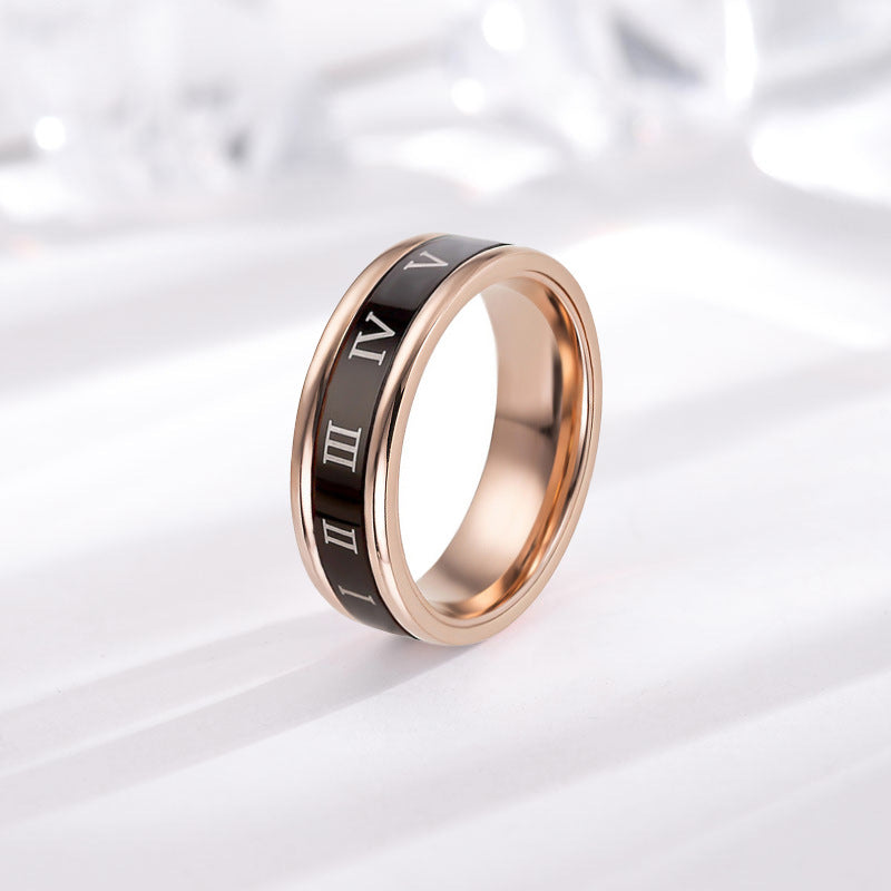 Titanium Steel Roman Numerals Rotatable Female Couple Rings