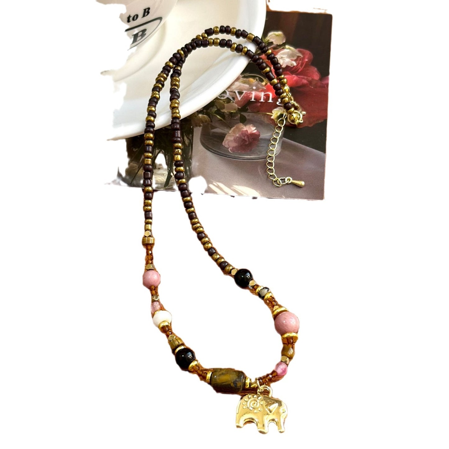 Fantasy Island Elephant Natural Stone Contrast Color Necklaces