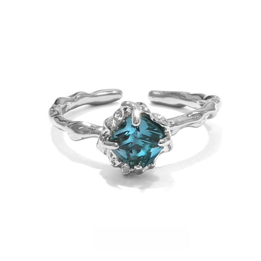 Design Blue Zircon Female Style Index Finger With Opening Geometric Ring
