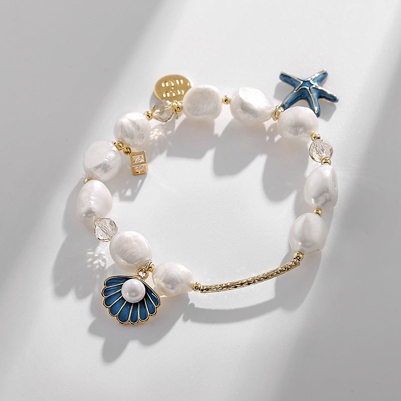 Natural Baroque Freshwater Pearl Female Shell Starfish Bracelet