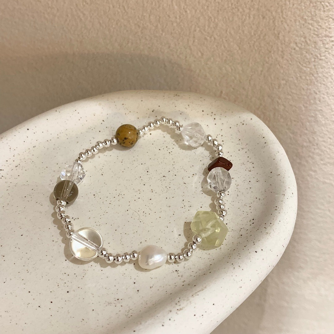 Stretch Natural Stone Crystal Korean Freshwater Pearl Bracelet