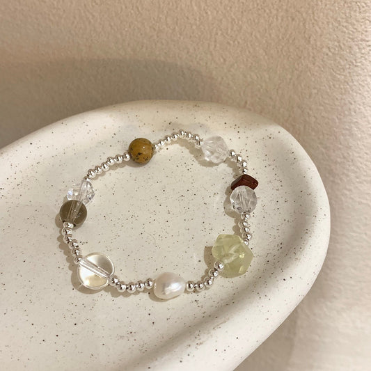 Stretch Natural Stone Crystal Korean Freshwater Pearl Bracelet