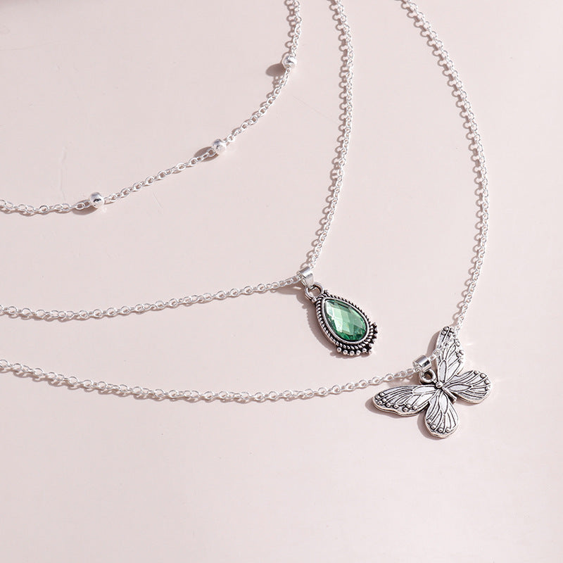 Drop-shaped Zircon Temperament Retro Creative Butterfly Necklace