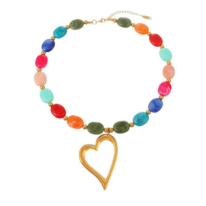 Women's Colorful Crystal String Beads Love Contrast Color Necklace