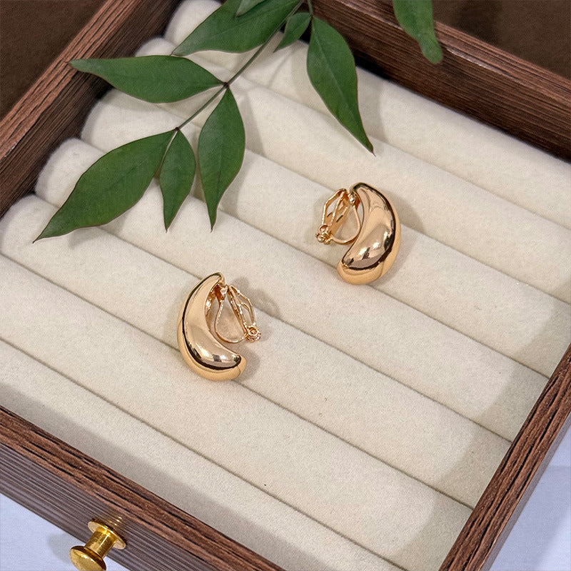 Simple Geometric Ellipse Clip Vintage Light Luxury High-grade Niche Ear Buckle