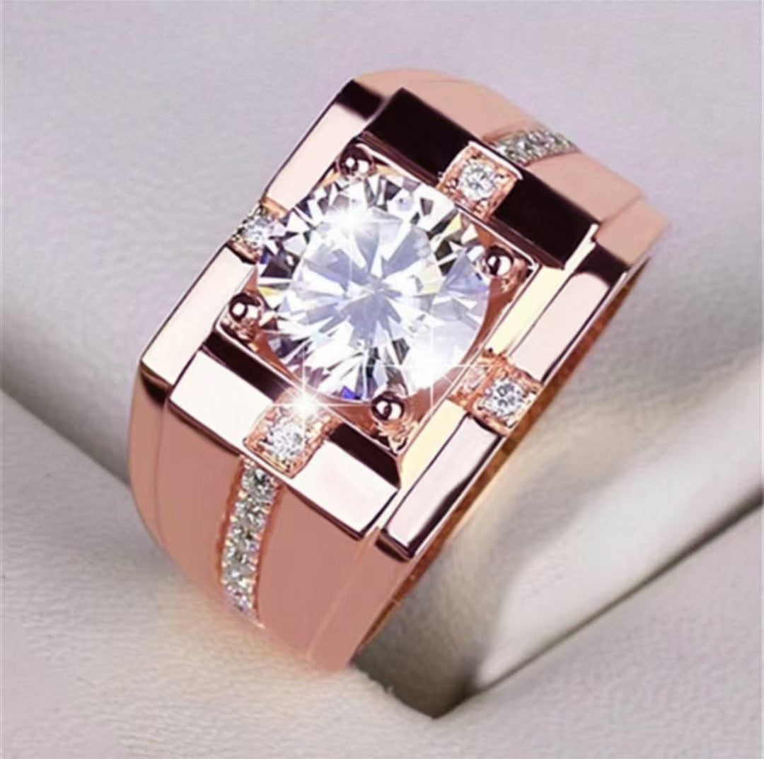 Men's High Carbon Diamond Simulation Imitation Moissanite Gold Plated Ring