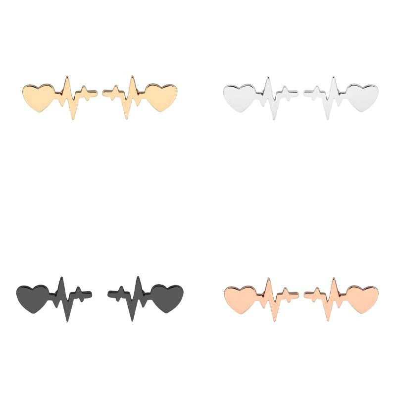 Love Heart Peach Couples Ecg Ear Bone Stud Earrings