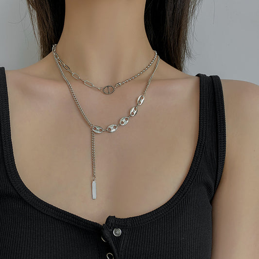 Pig Nose Female Hip Hop Design Fairy Double Layer Titanium Necklace