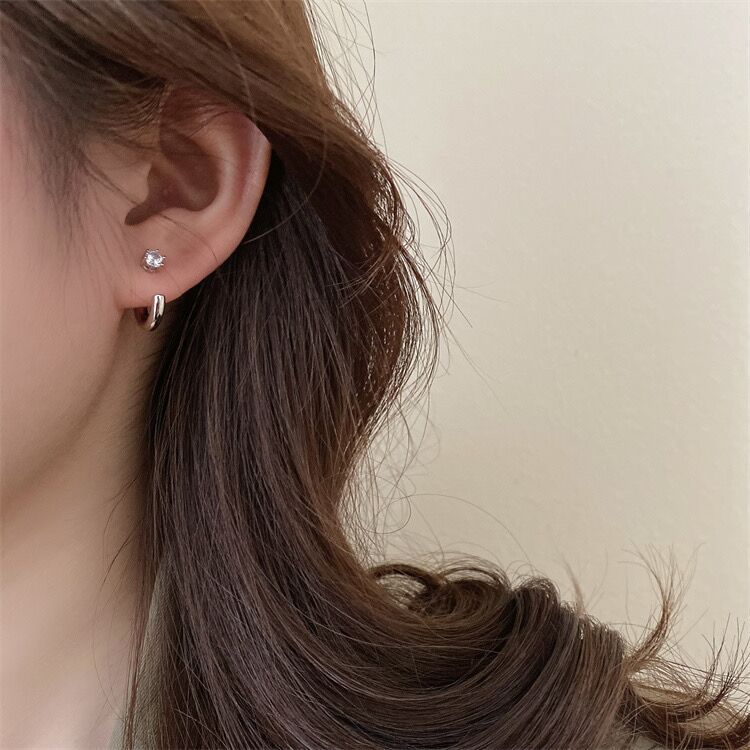 Sier Needle Female Niche Design Metallic Zircon Shaped Earrings