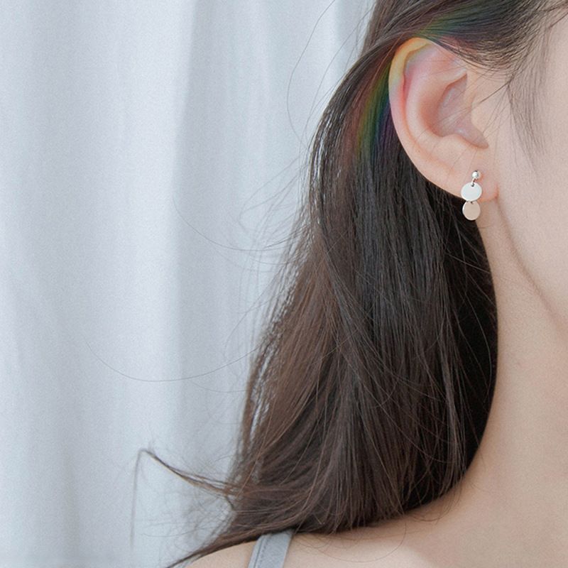Sterling Geometric Mini Round Sequin Temperament Eardrops Stud Earrings