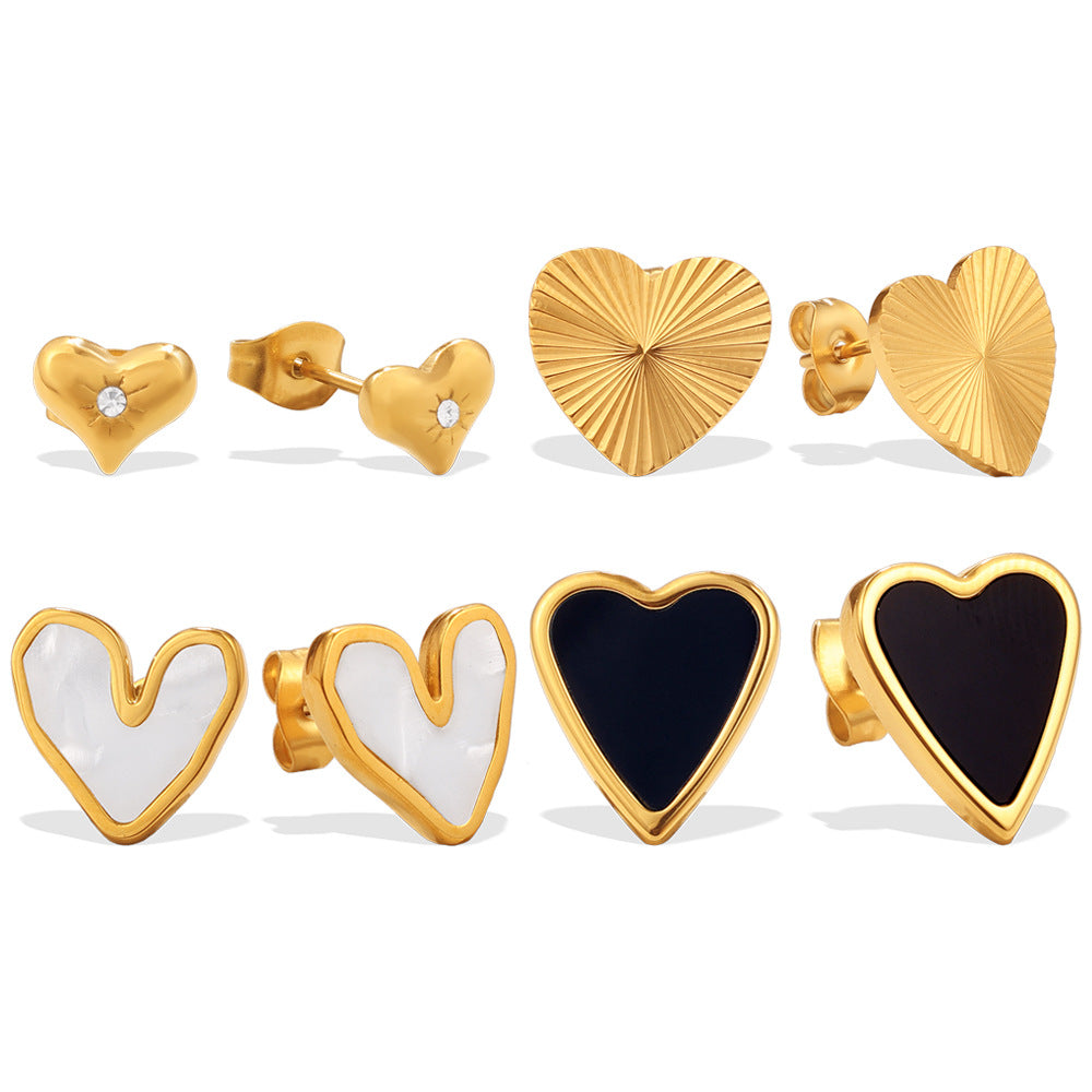 Retro Gold Irregular White Shell Love Heart Fashion Simple Style Stud Earrings