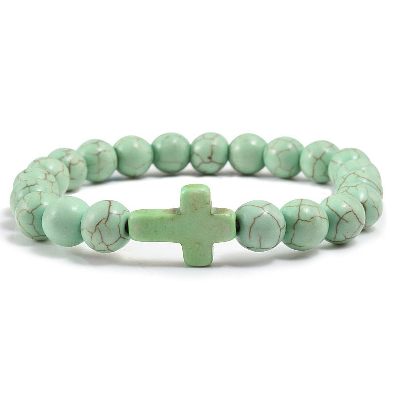 Natural Stone Turquoise Frosted Volcanic Rock Round Bracelet
