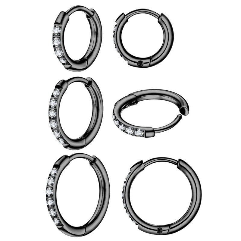 Stainless Steel Ring-shaped Zircon Titanium Inlaid Ear Clip Earrings