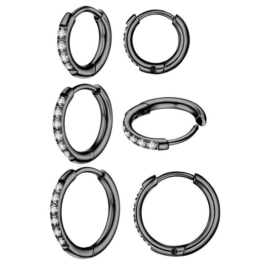Stainless Steel Ring-shaped Zircon Titanium Inlaid Ear Clip Earrings