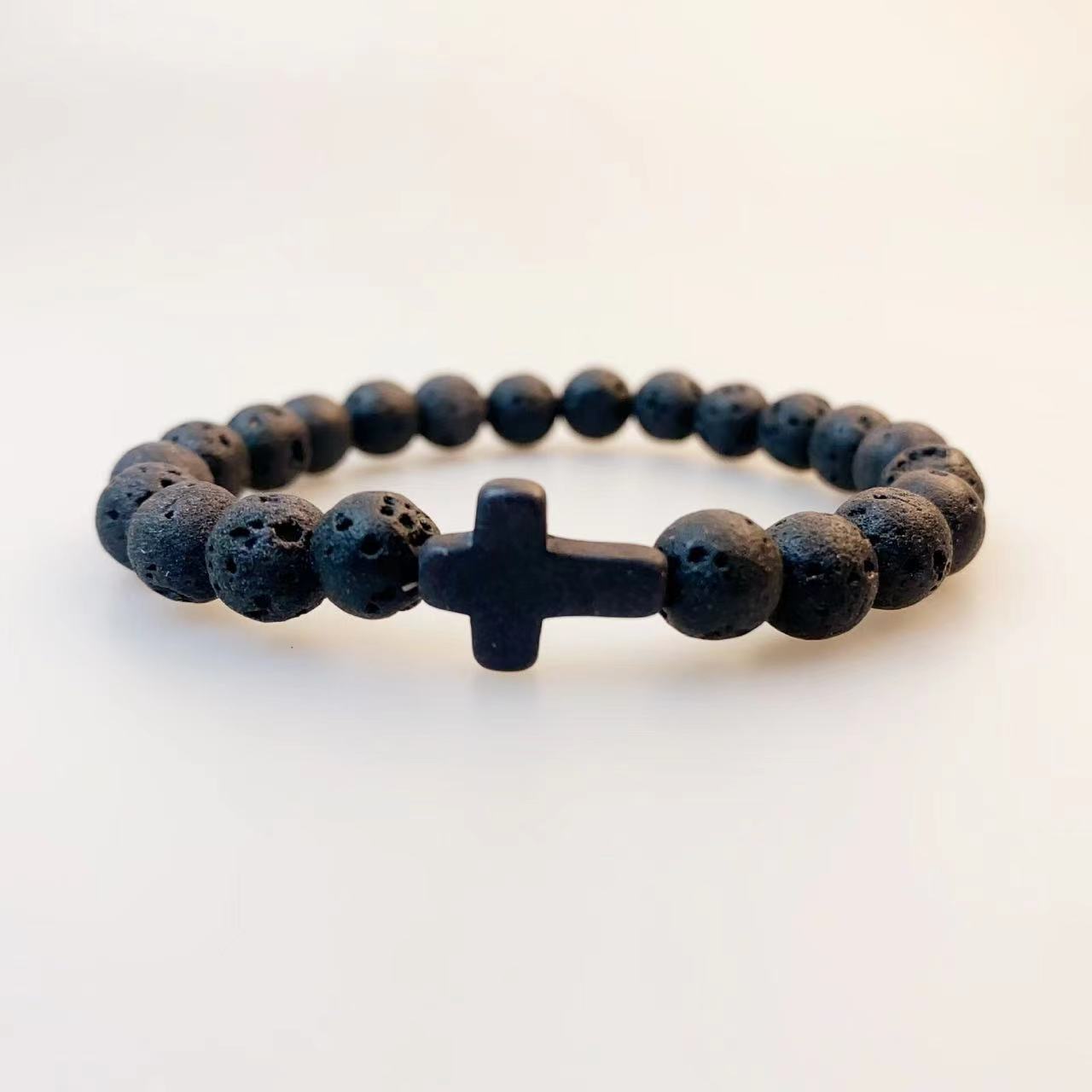Natural Stone Cross Turquoise Beaded Elastic Couple Bracelet