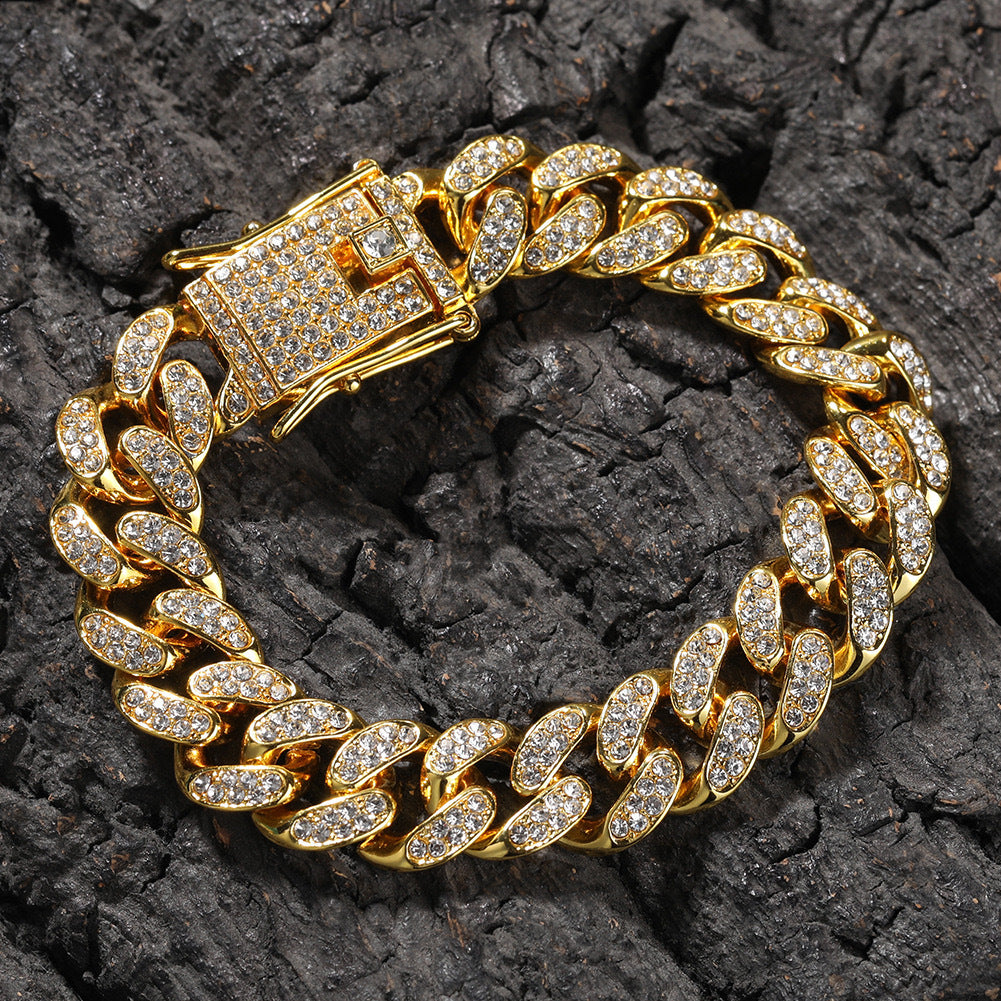 Men's Alloy Fashion Personality Diamond Cuban Link Bracelets