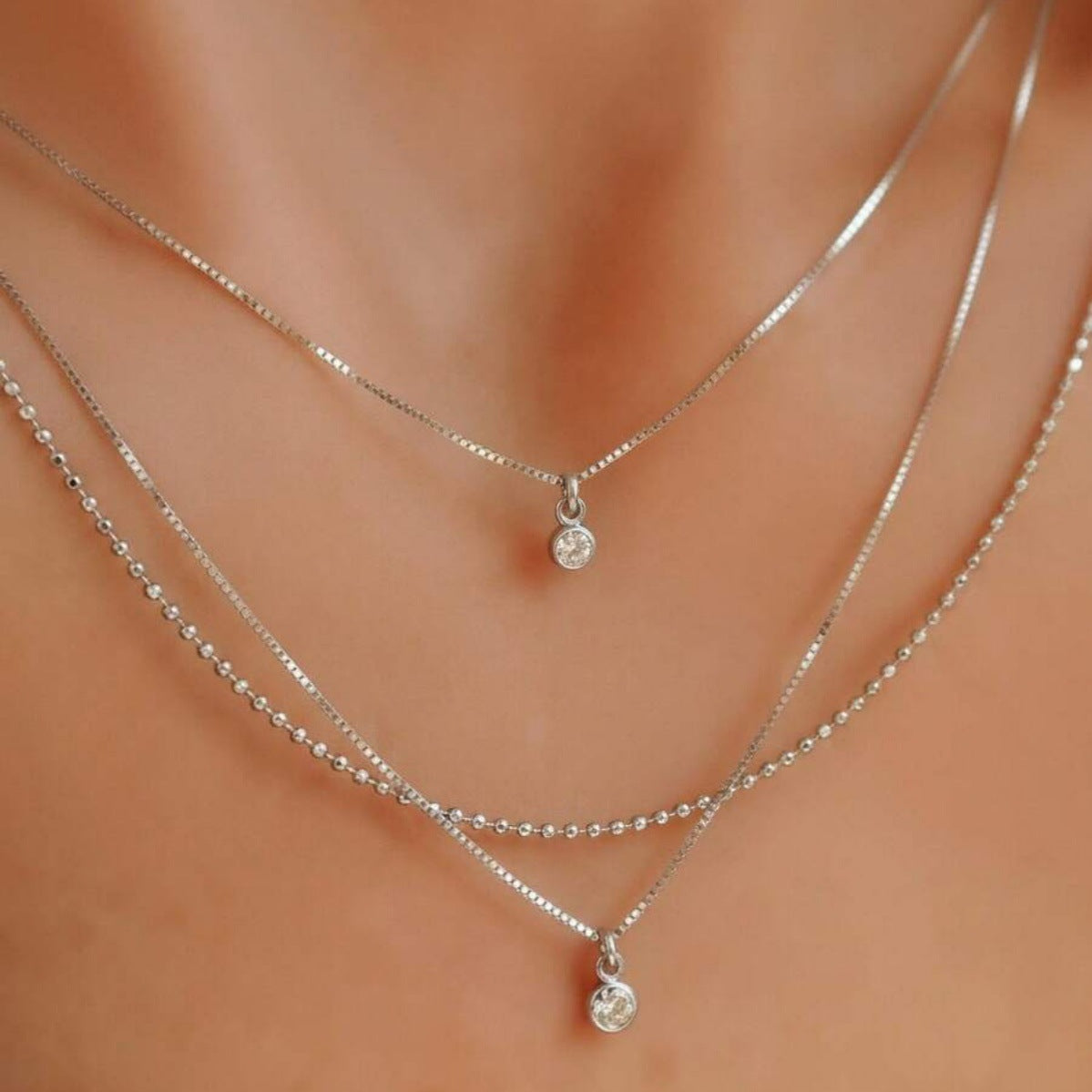 Personality Box Chain Rhinestone Female Simple Necklace
