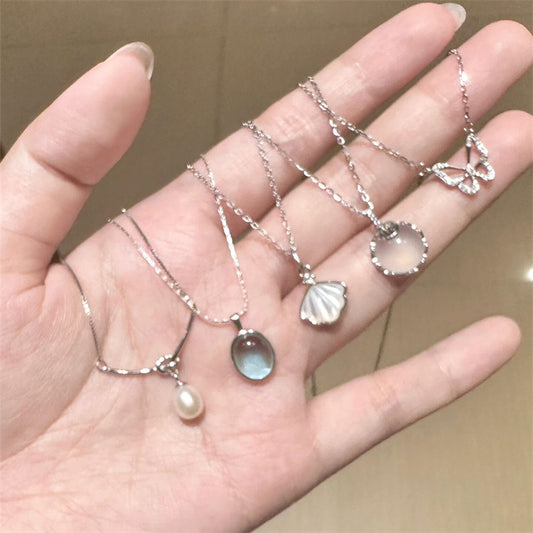 Women's Everyday Joker Sterling Sier Aquamarine Butterfly Necklaces