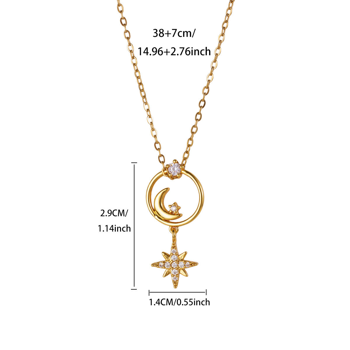 Star Moon Gold-plated Stainless Steel Chain Necklaces