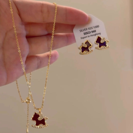Red Glaze Rhinestone Pony Life Temperament Clavicle Chain Necklace