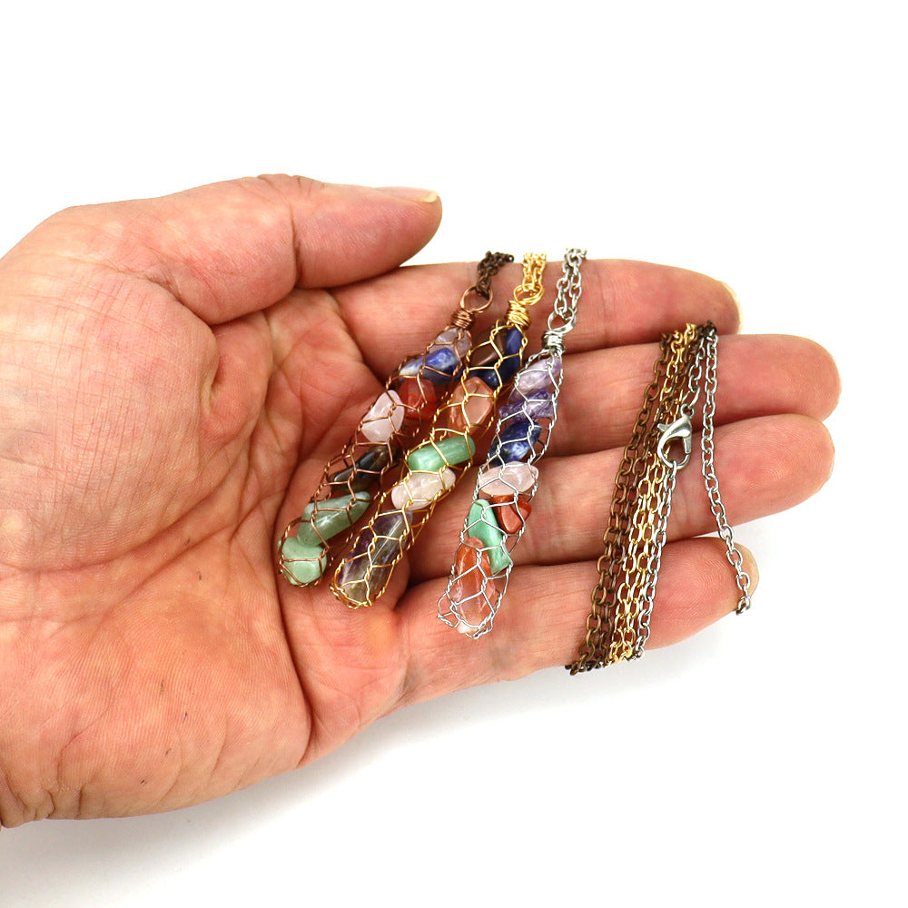 Handmade Winding Natural Gravel Crystal Amethyst Agate Necklace