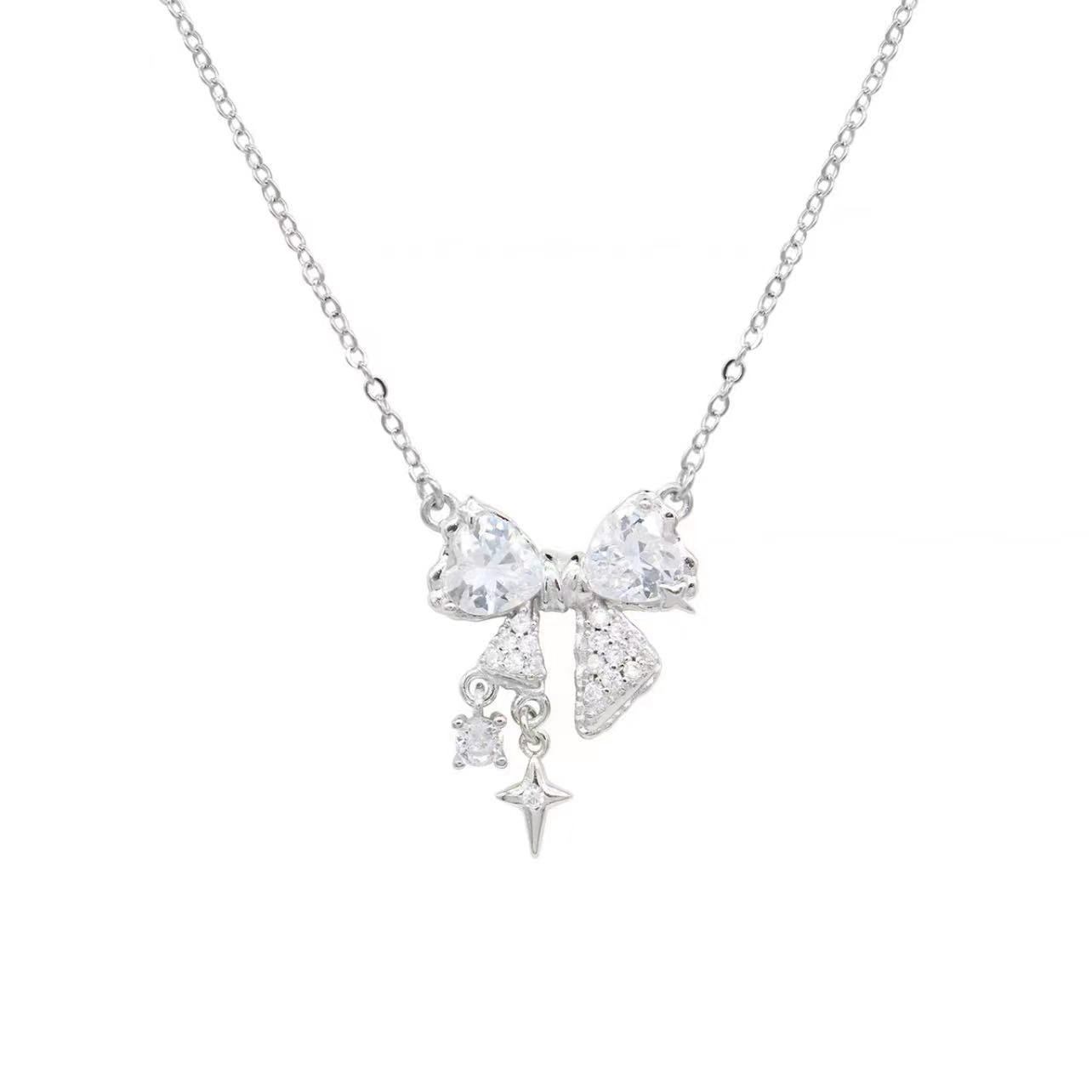 Pink Zircon Bow Niche Elegant Simple Light Necklaces