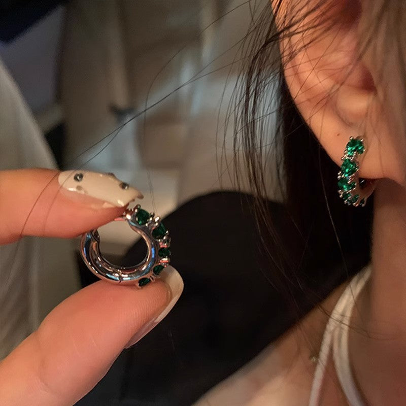 Women's Emerald Refined Zircon Super Popular Hoop Trendy High-grade Ear Buckle
