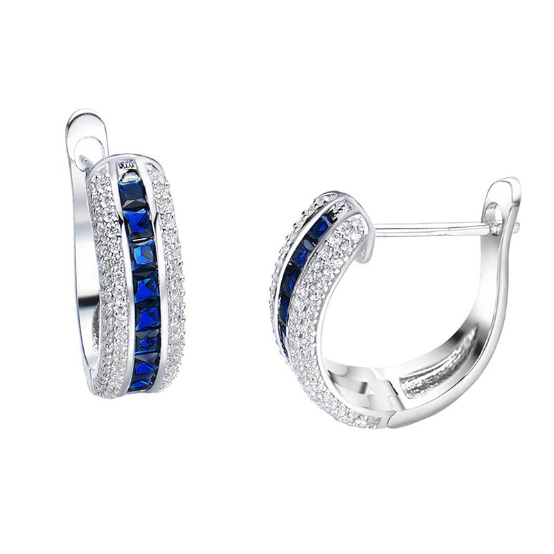 Refined Zircon Ear Design Sense Advanced Imitation Sapphire Classic Earrings