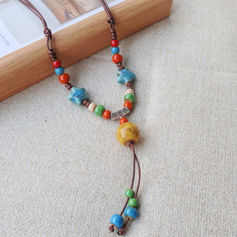 Women's Vintage Ethnic Style Ceramic Long Sweater Necklace