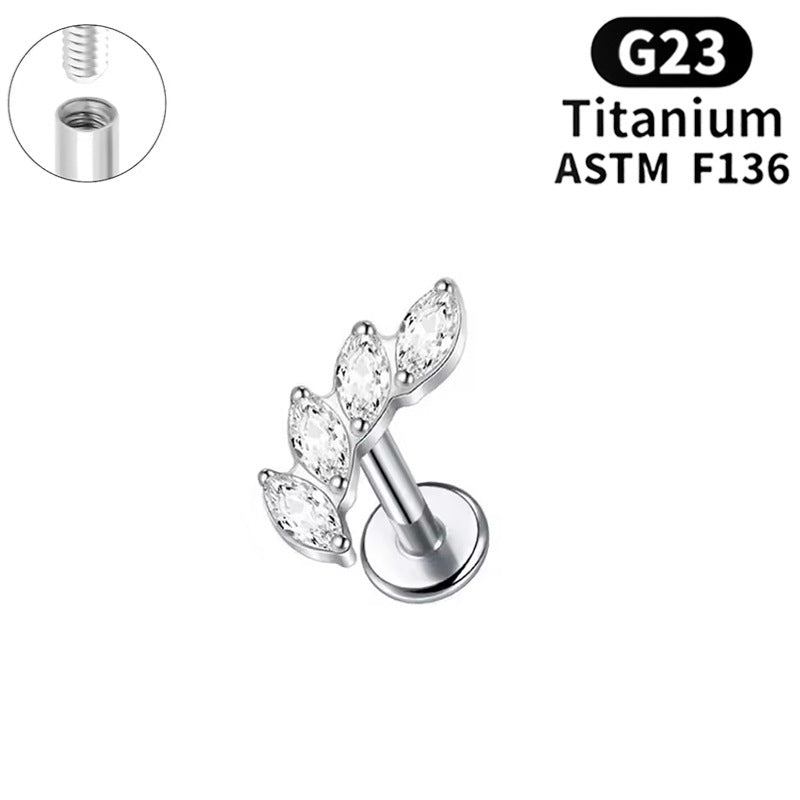 Titanium Alloy Flower Piercing Internal Thread Horse Eye Real Gold Stud Earrings
