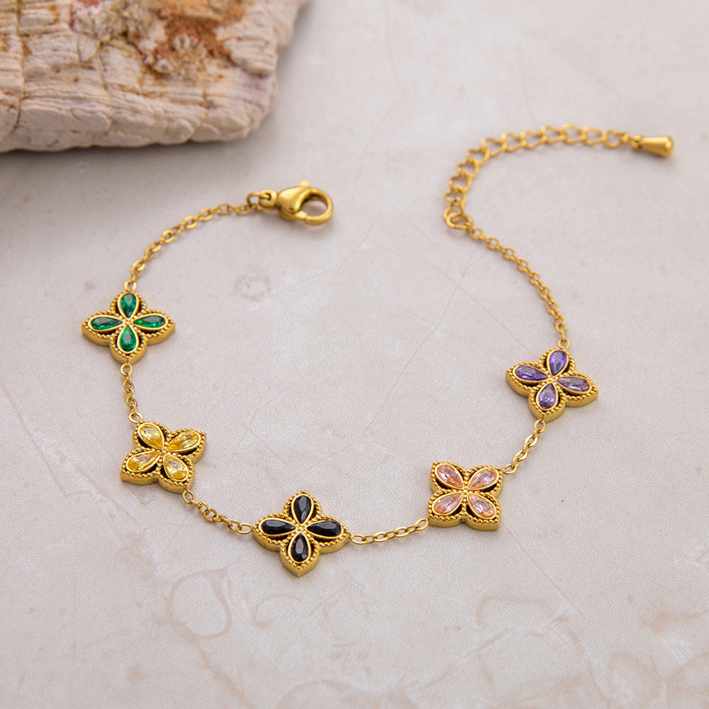 Stainless Steel Clover Gold Color High-grade Bracelets