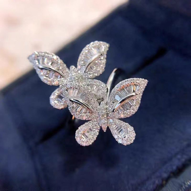 Double Butterfly Small Fresh Shiny Female Lady Elegant Gentle Rings