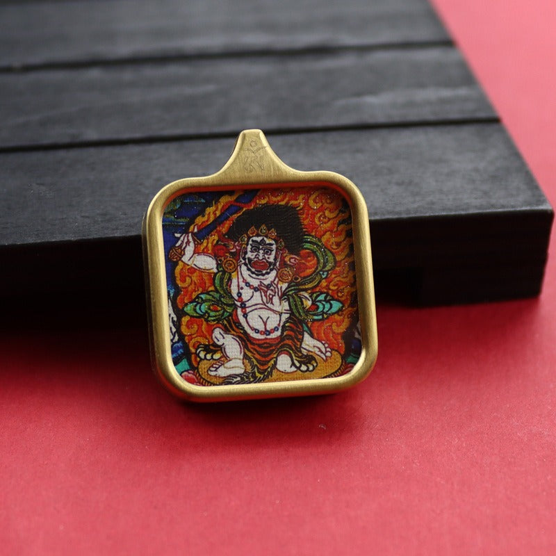 Tibetan Square Hand Painted Golden Outline Eight Patron Pendants