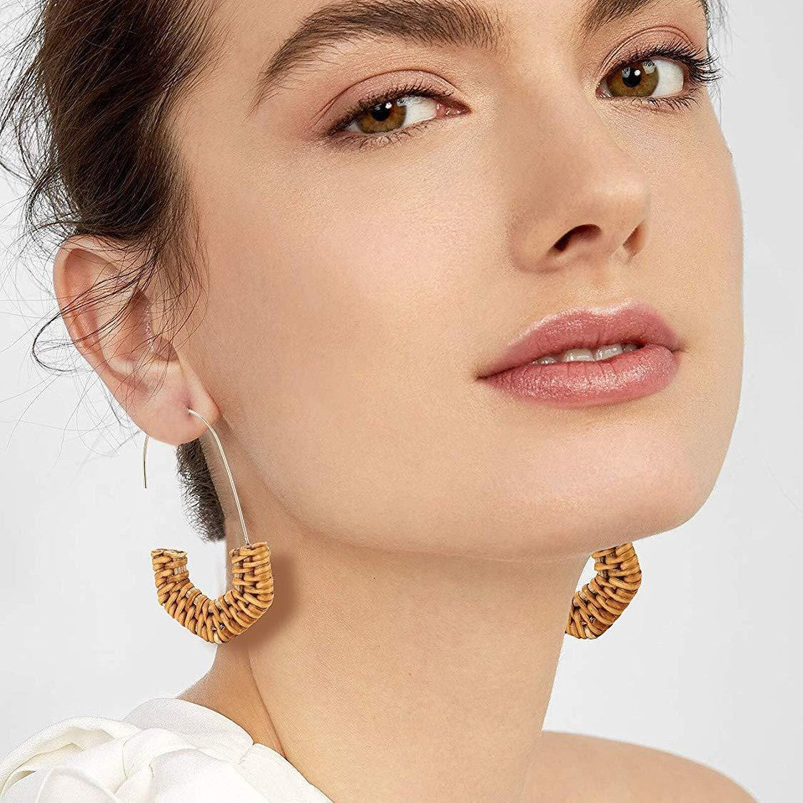 Handmade Wicker Woven Half Hexagon Lightweight Earrings