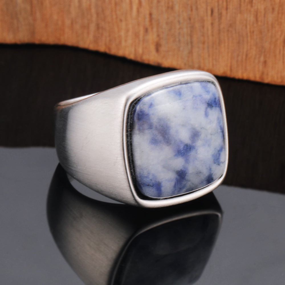 Men's Titanium Steel Retro Trendy Textured Natural Rings