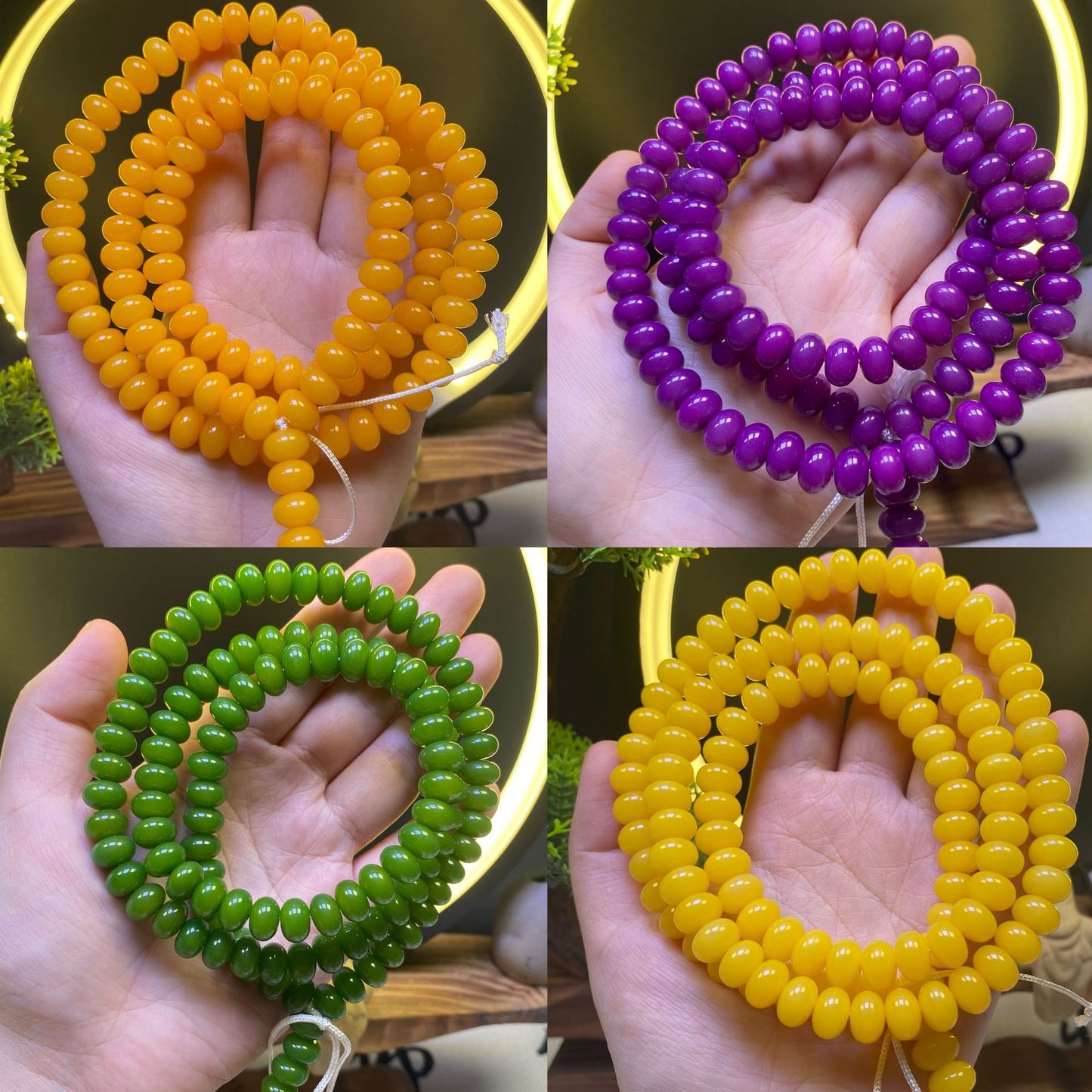Dyed Grass Green Gray Jade Bodhi Root Beads Bracelets