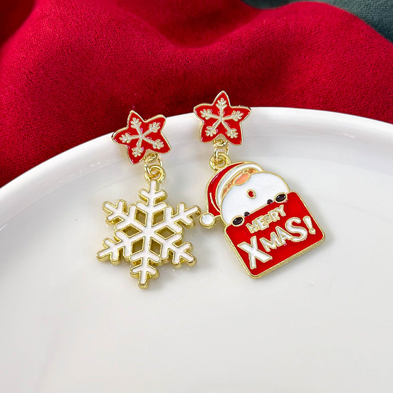 Ear Asymmetric Drip Glazed Cute Santa Claus Earrings