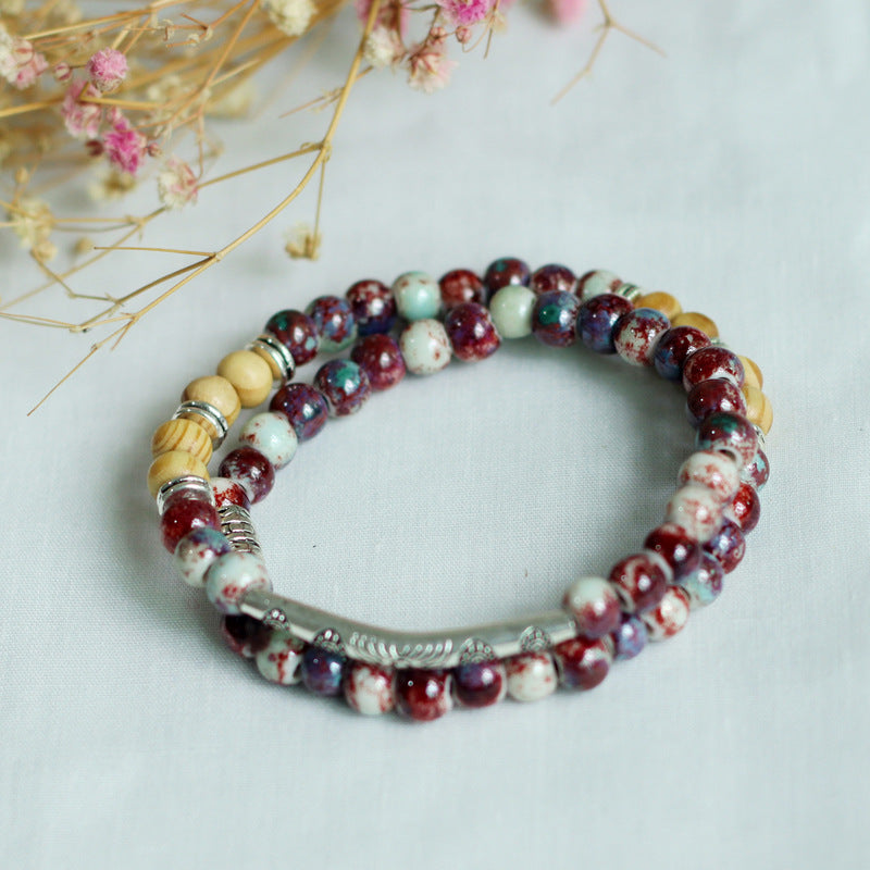 Ceramic Fresh Small Beads Two-circle Sisters Bracelet