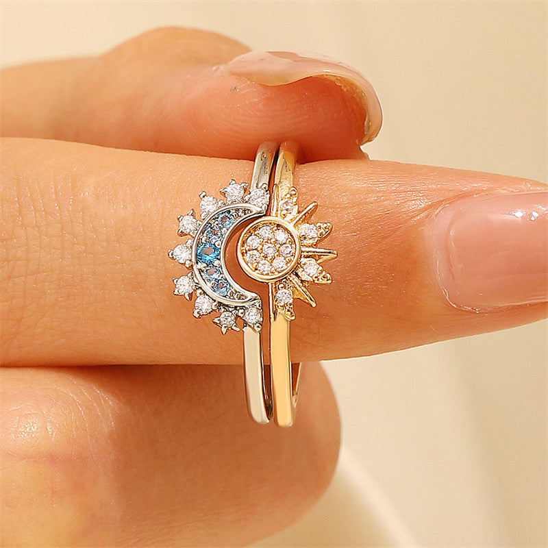 Sun Moon Stacked Female Lovers Opening Couple Hot Fashion Rings