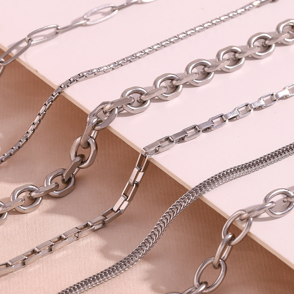 Women's Simple Fashion Personality Titanium Steel Choker Stainless Chain Pearl Bracelets