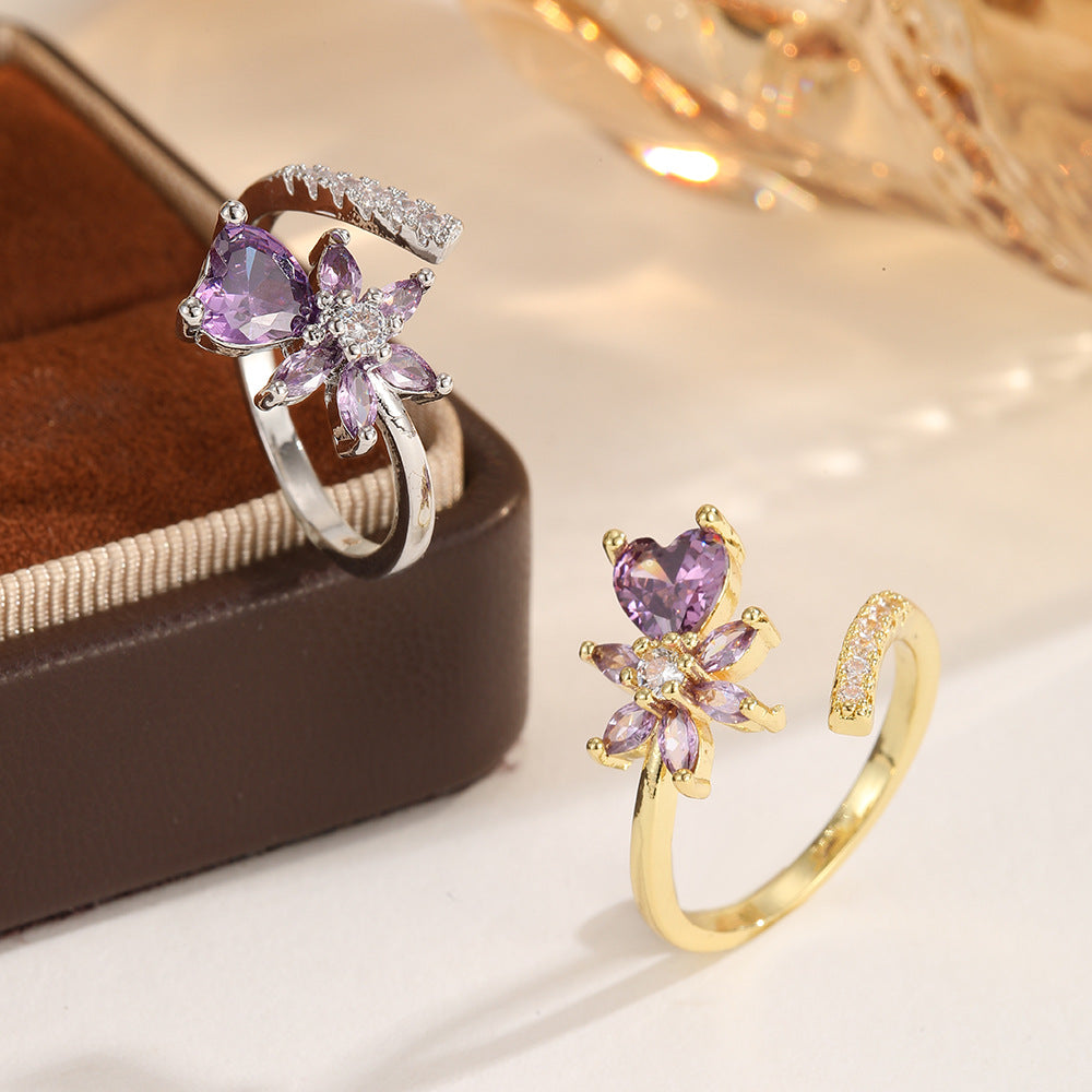 Luxury Water Drop Zircon Female Fresh Opening Rings
