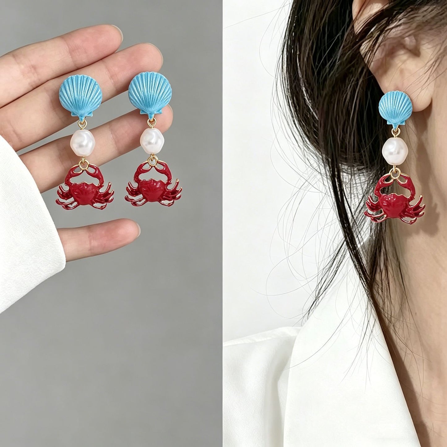 Women's Series Shell Crab Niche Design Vacation Stud Earrings