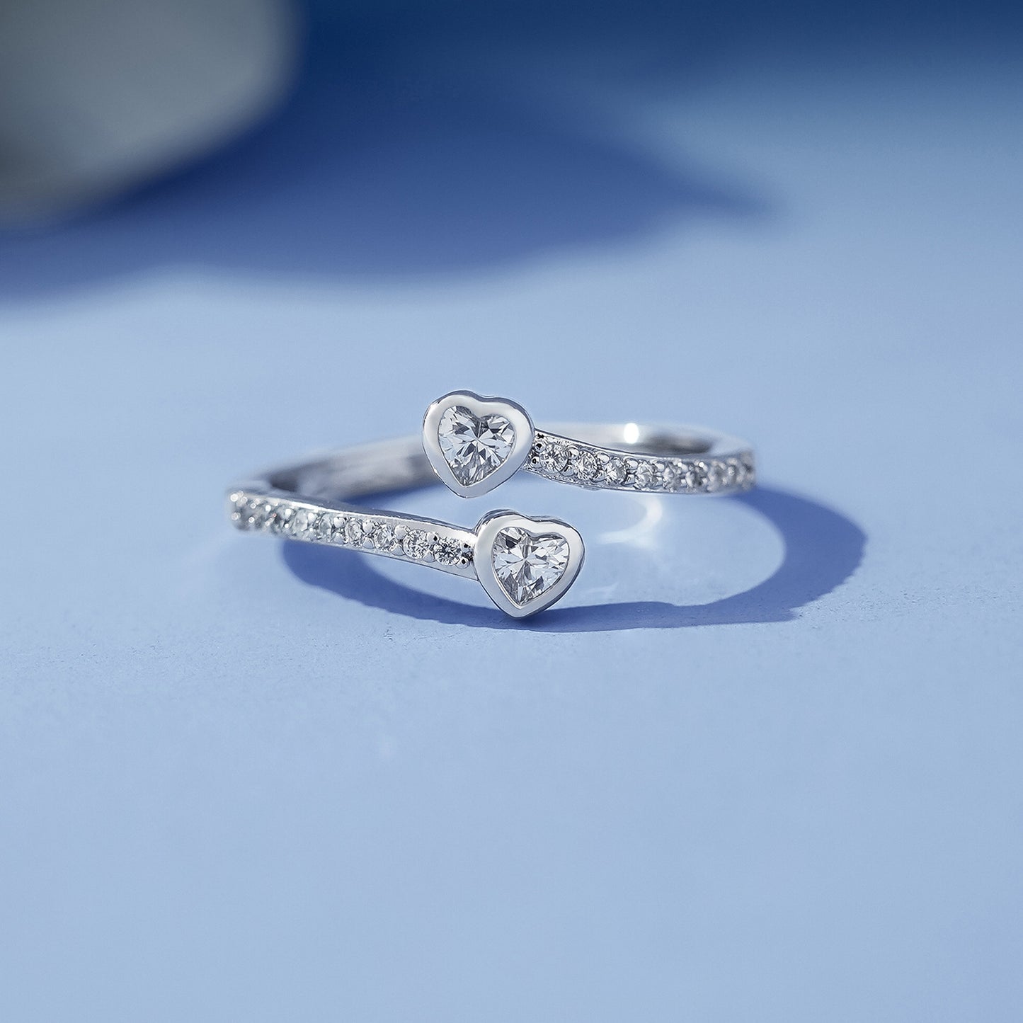 Fashion Heart Shape With Diamond Zircon Female Eternal Opening Ring