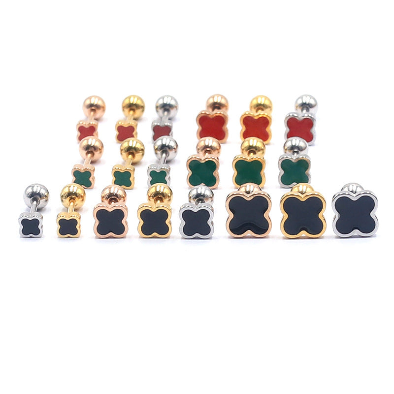 Stainless Steel Oil Dripping Black Red Green Surface Cross Stud Earrings