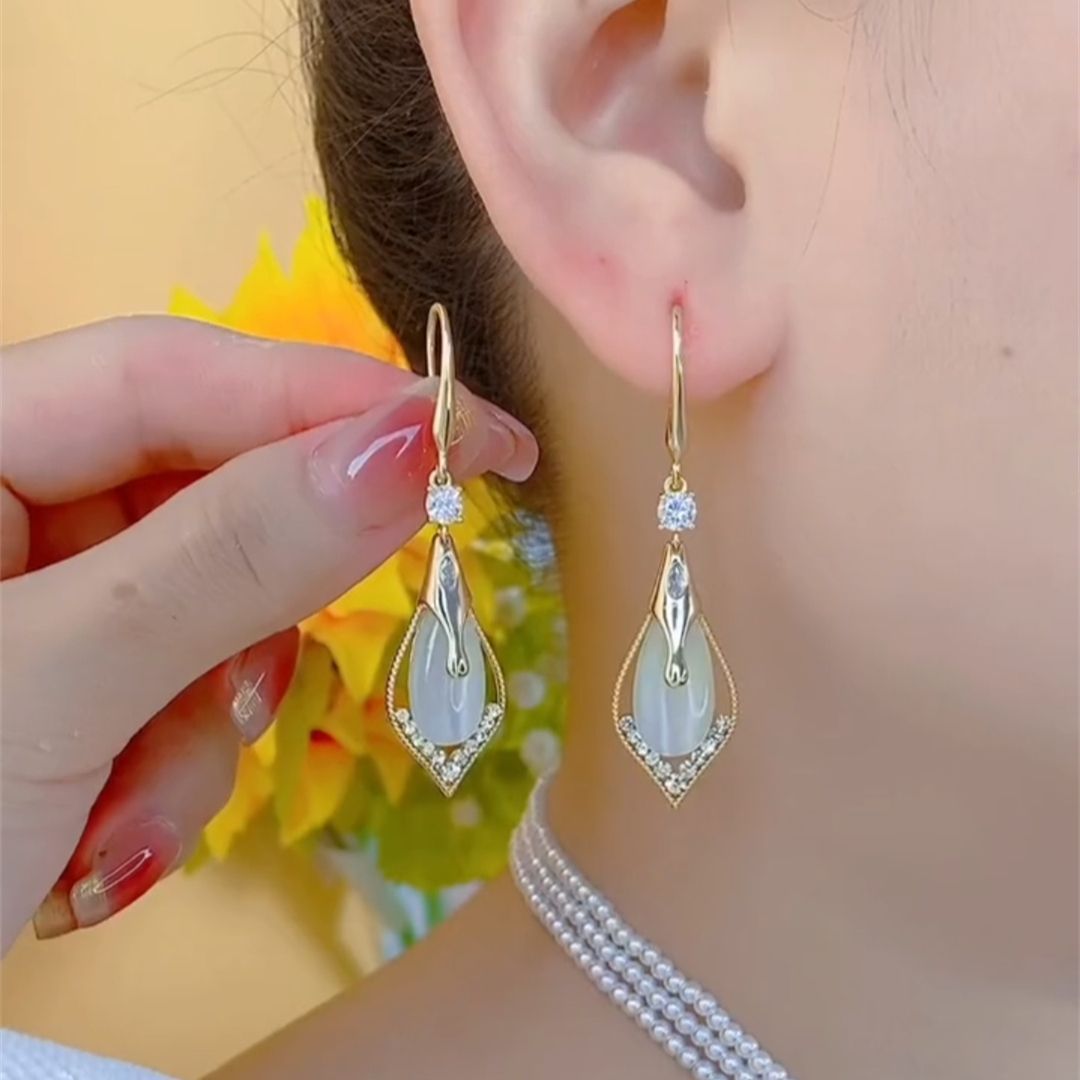Women's Opal Water Drop Ear Hook Long Rings