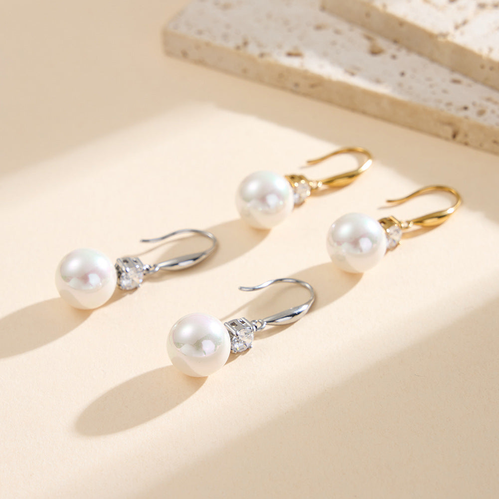 Large Pearl Long Elegant Fashionable Light Luxury Diamond Stainless Earrings