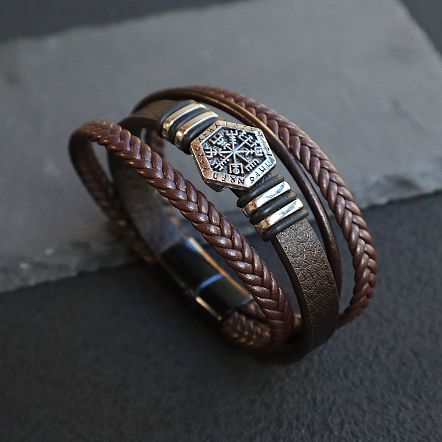 Men's Magnetic Buckle Leather Lucky Tree Hand-woven Bracelet