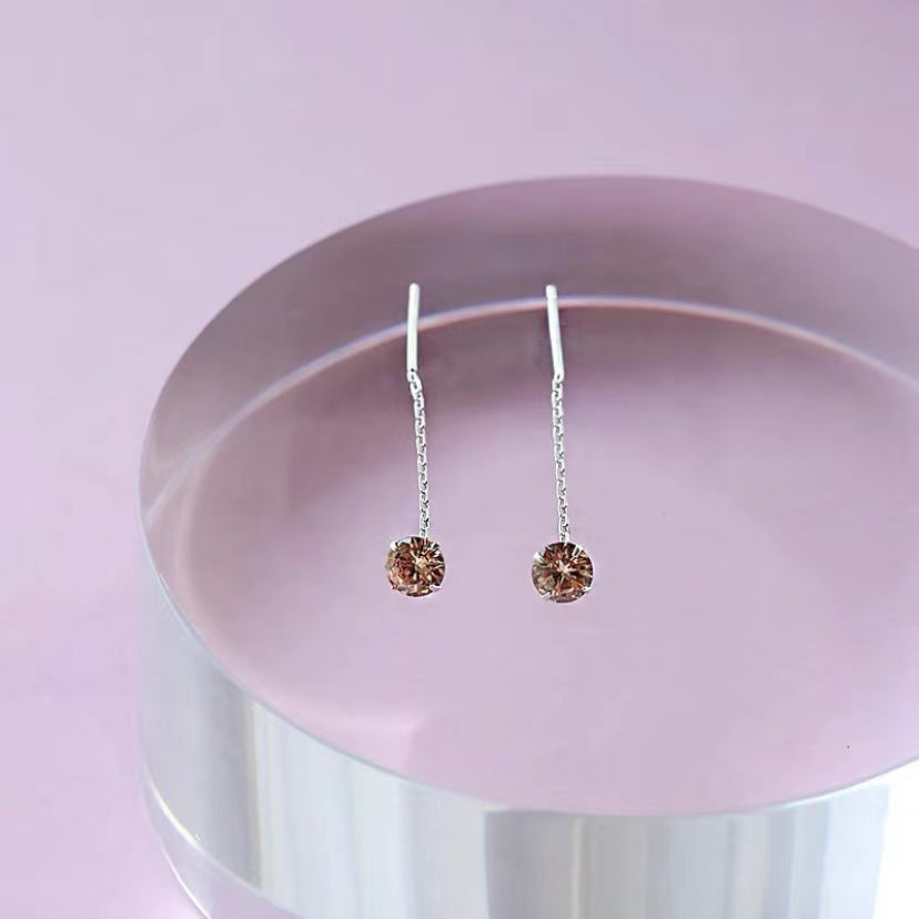 Women's Sterling Sier Simple Temperamental Inlaid With Diamond Eardrops Ear Line