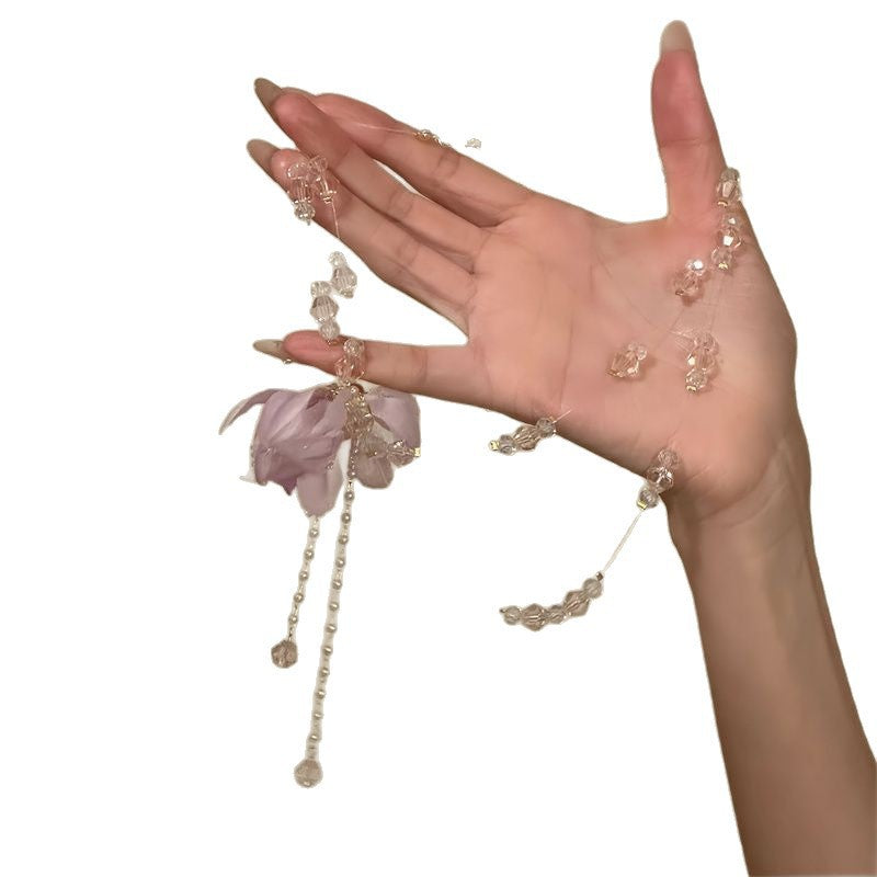 Romantic Purple Flower Pearl Long Twin Necklace